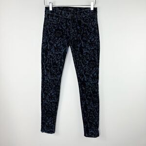 J Brand Womens Denim Brocade Jeans Skinny Stretch Mid Rise Black Pants Size 24